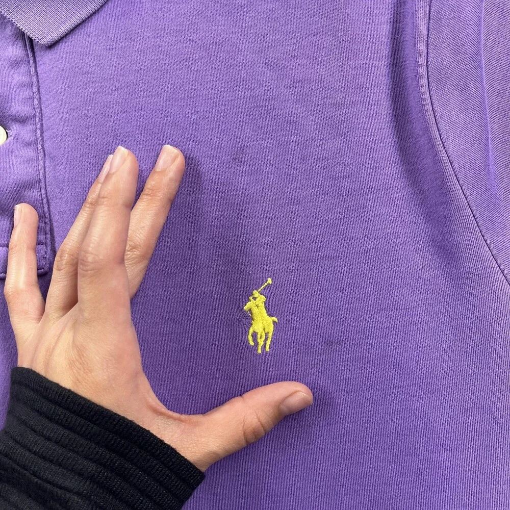 Polo Ralph Lauren Polo Shirt Mens L Purple Solid Short Sleeve Blaire Pony Logo